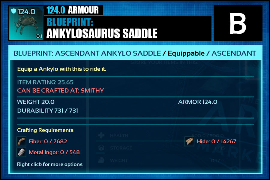 Blueprint: Ankylosaurus Saddle - The Ark Market