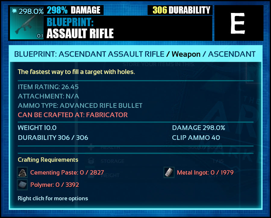 Blueprint: 298.0% Assault Rifle - Top Damage - The Ark Market