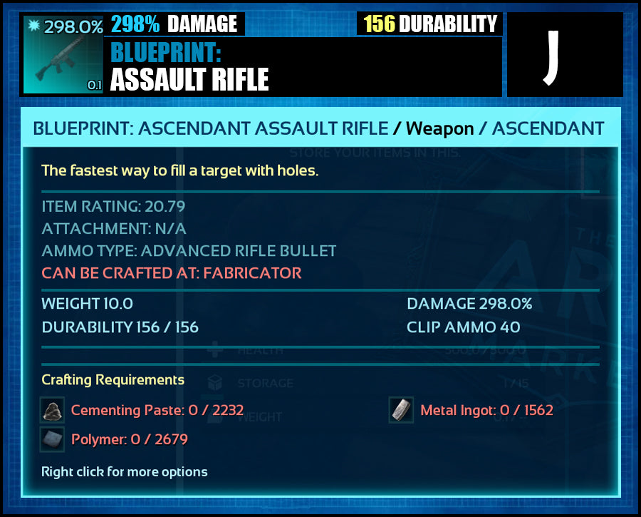 Blueprint: 298.0% Assault Rifle - Top Damage - The Ark Market