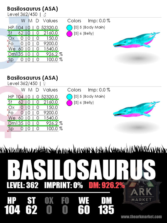 Basilosaurus | Lvl362 | 52320 [104] HP / 926.2% [135] DM