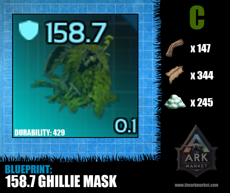 ARK Survival Ascended 158.7 armor ghillie mask blueprint with crafting material list
