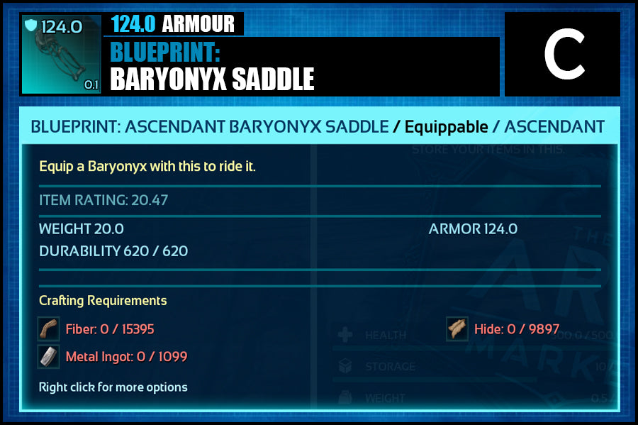 Blueprint: Baryonyx Saddle - The Ark Market