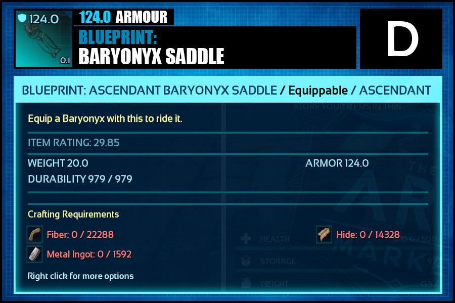 Blueprint: Baryonyx Saddle - The Ark Market