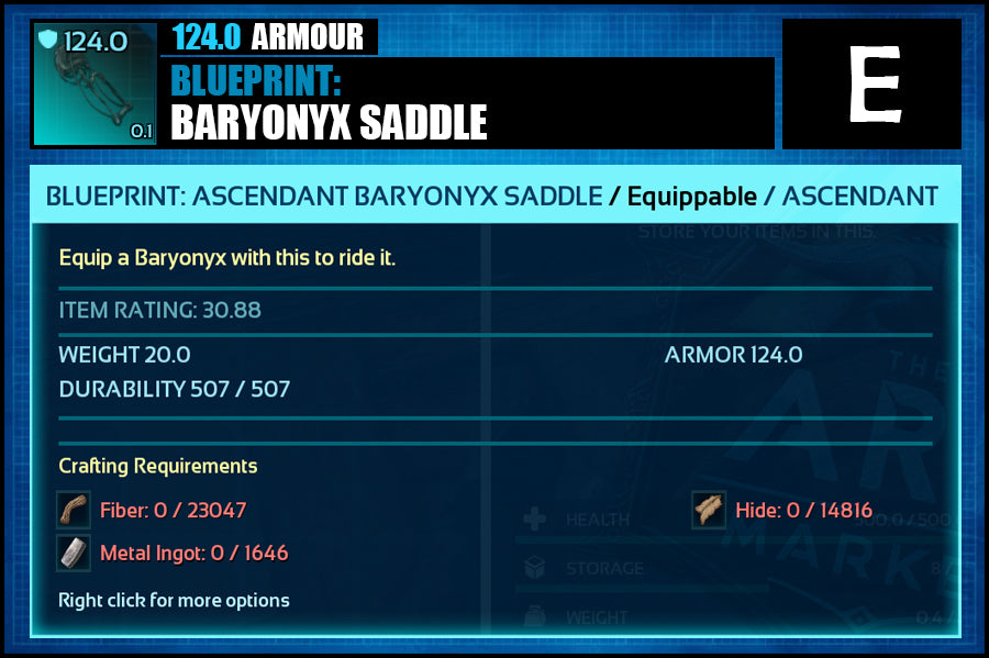 Blueprint: Baryonyx Saddle - The Ark Market