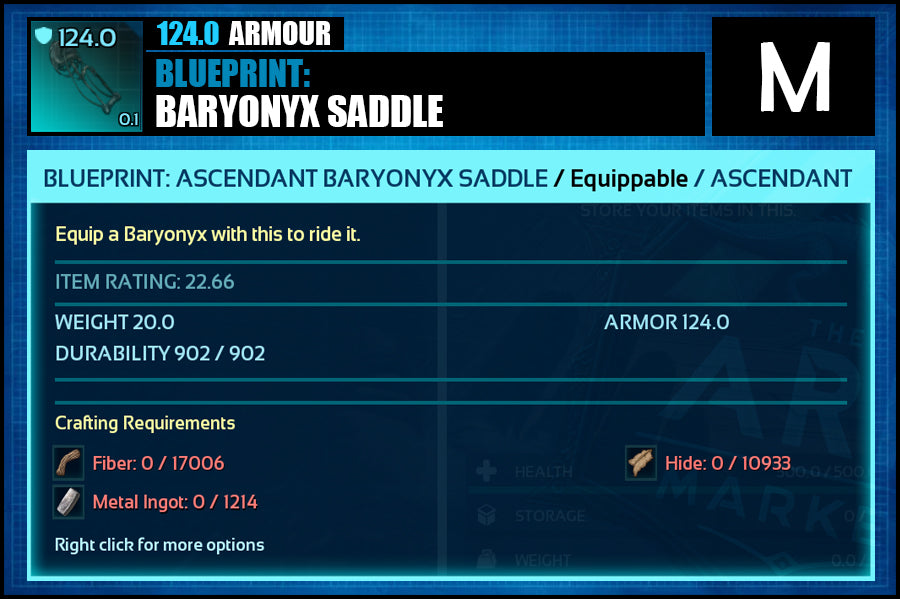 Blueprint: Baryonyx Saddle - The Ark Market