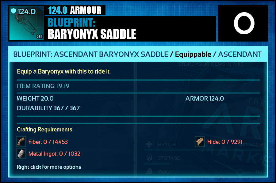 Blueprint: Baryonyx Saddle - The Ark Market