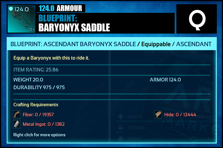 Blueprint: Baryonyx Saddle - The Ark Market