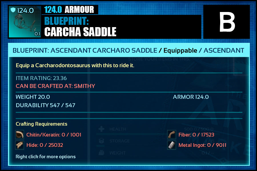 Blueprint: 124.0 Carcha Saddle - The Ark Market