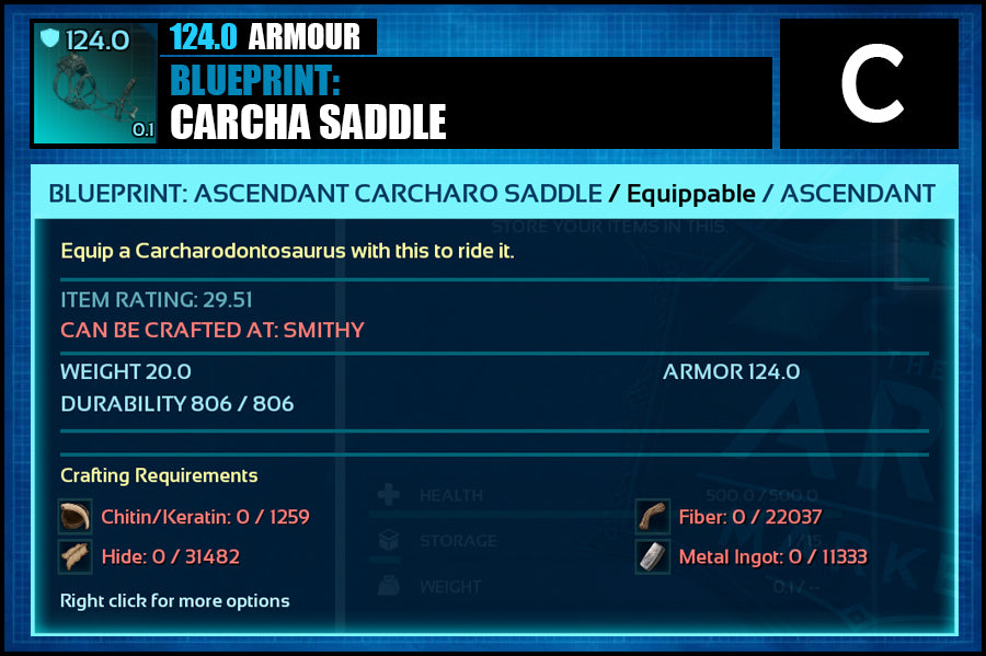 Blueprint: 124.0 Carcha Saddle - The Ark Market