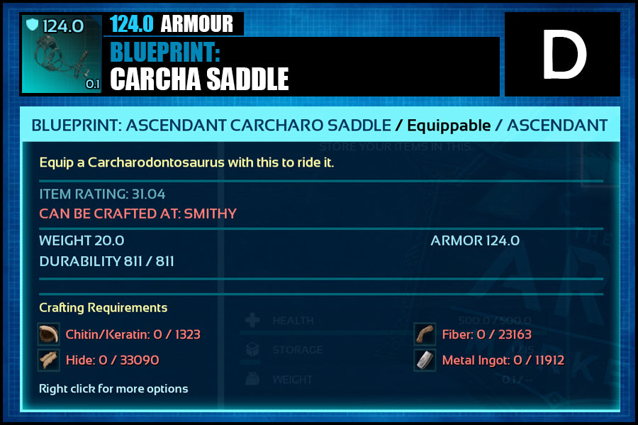 Blueprint: 124.0 Carcha Saddle - The Ark Market