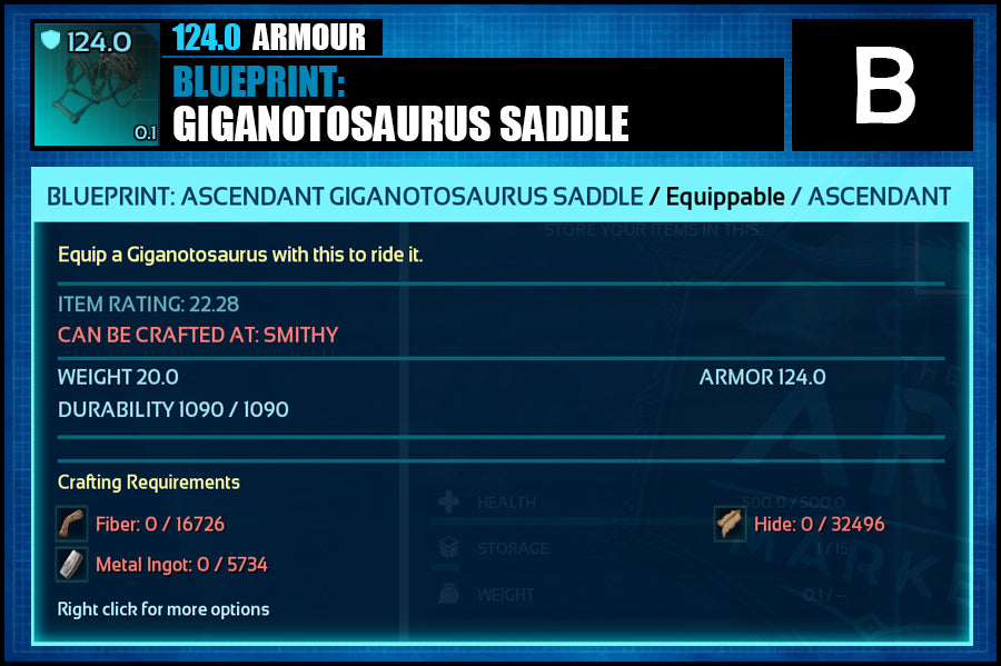 Blueprint: Giganotosaurus Saddle - The Ark Market