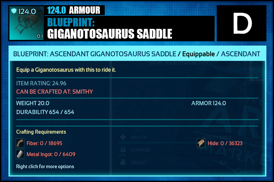 Blueprint: Giganotosaurus Saddle - The Ark Market