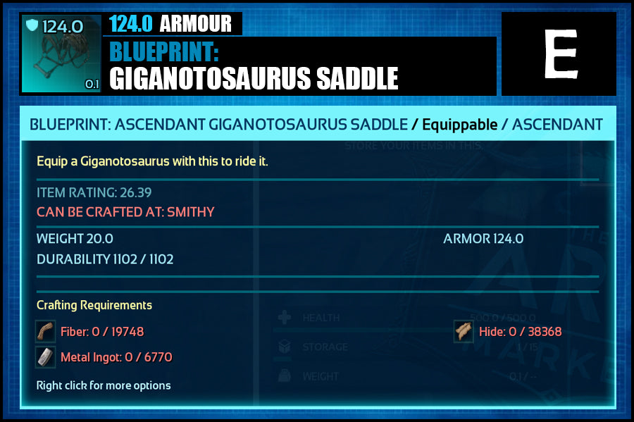 Blueprint: Giganotosaurus Saddle - The Ark Market