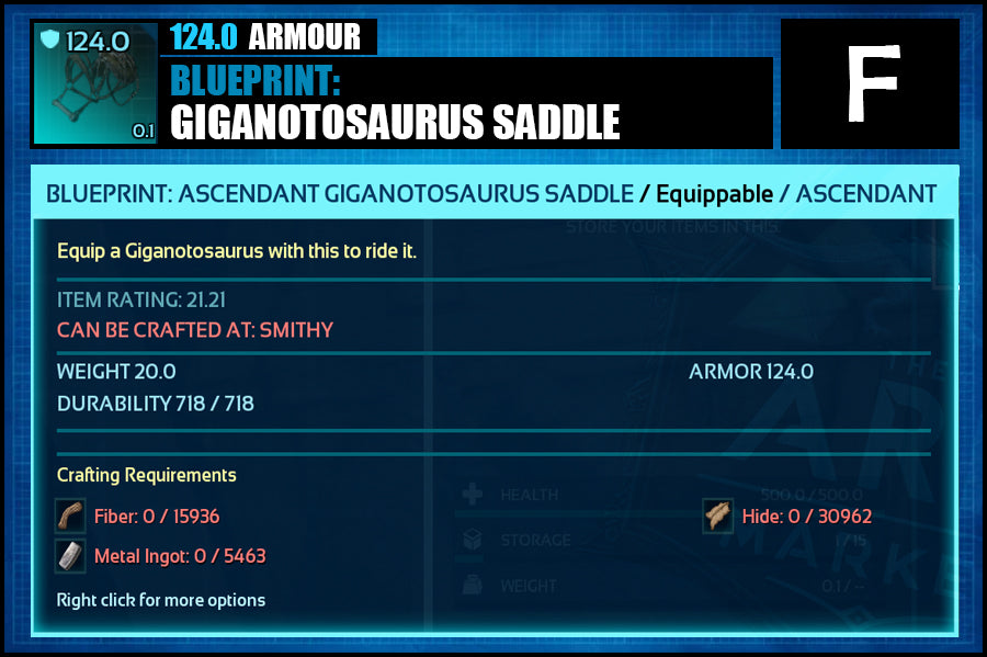 Blueprint: Giganotosaurus Saddle - The Ark Market
