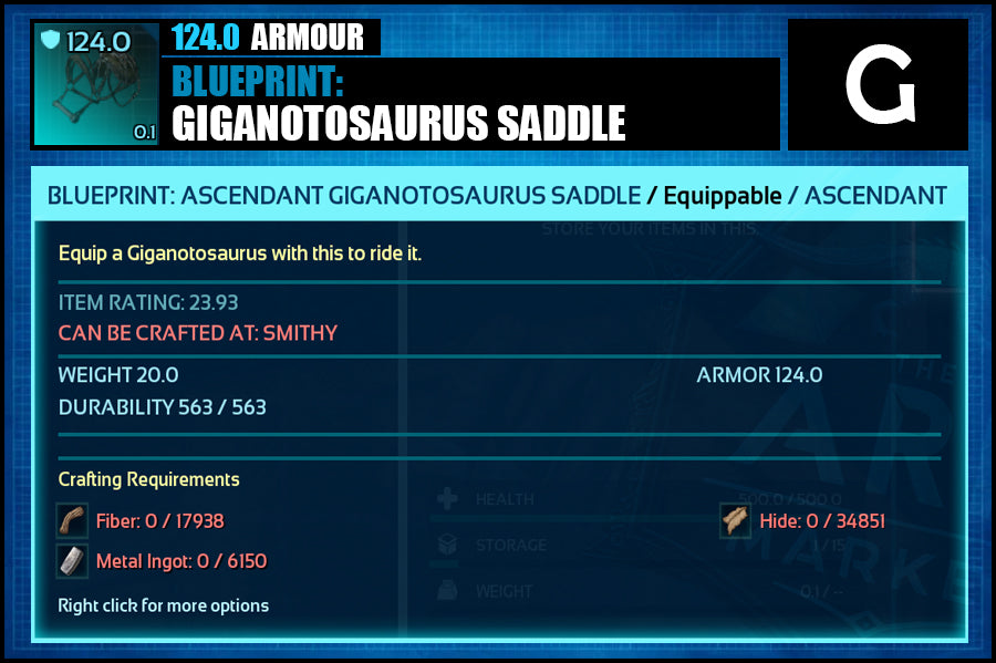 Blueprint: Giganotosaurus Saddle - The Ark Market