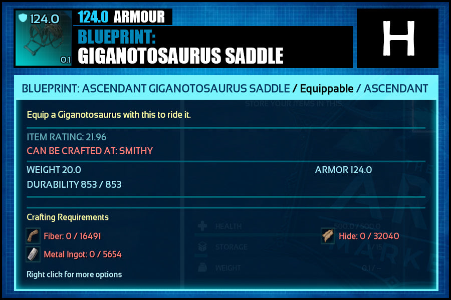 Blueprint: Giganotosaurus Saddle - The Ark Market