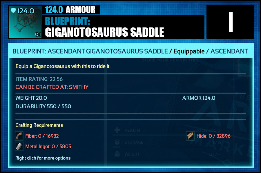 Blueprint: Giganotosaurus Saddle - The Ark Market