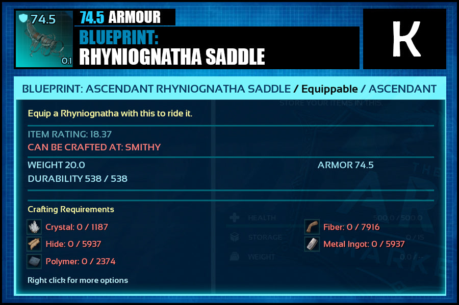 Blueprint: Rhyniognatha Saddle