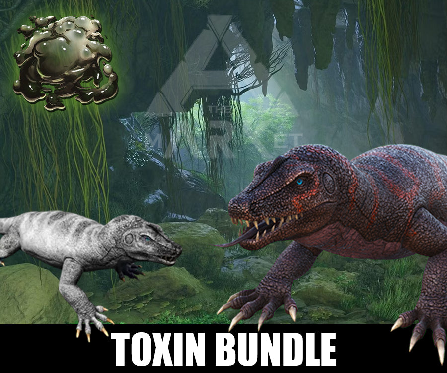 Dinosaur toxin bundle for Ark Survival Ascended featuring reptile creatures in jungle setting