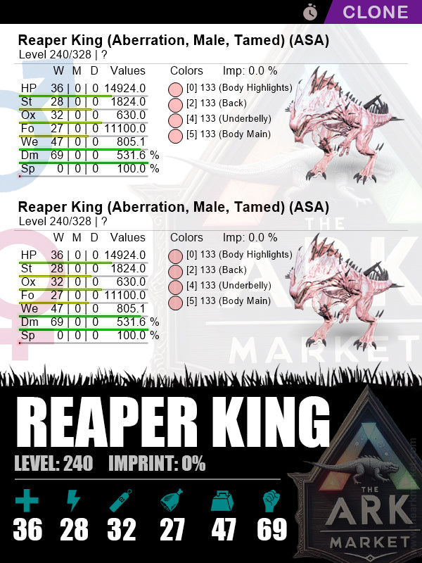 Reaper King (Clone) | Lvl240 | DM: 531.6% (69) - The Ark Market