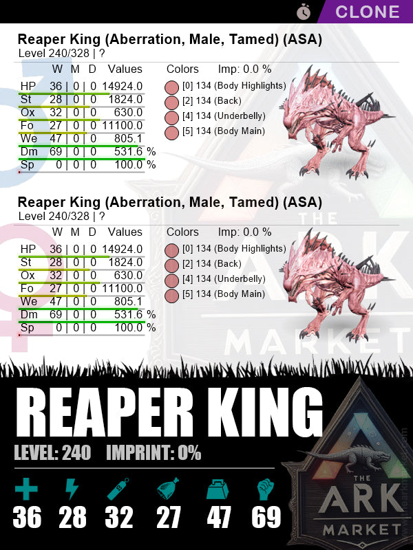 Reaper King (Clone) | Lvl240 | DM: 531.6% (69) - The Ark Market