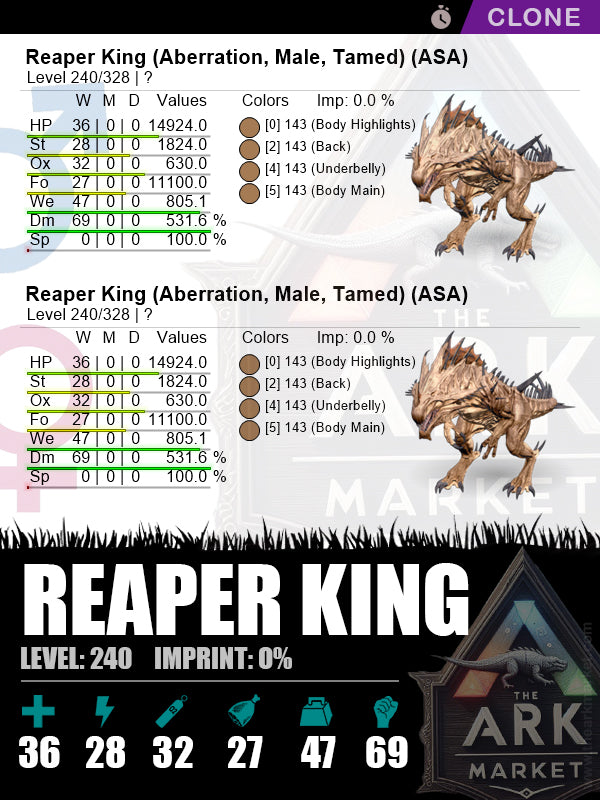 Reaper King (Clone) | Lvl240 | DM: 531.6% (69) - The Ark Market