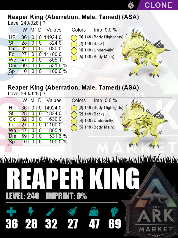 Reaper King (Clone) | Lvl240 | DM: 531.6% (69) - The Ark Market