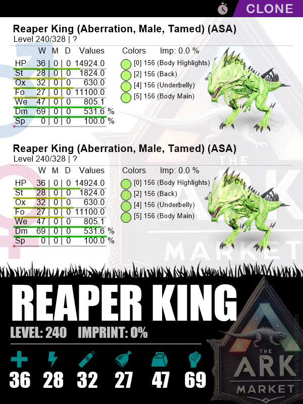 Reaper King (Clone) | Lvl240 | DM: 531.6% (69) - The Ark Market