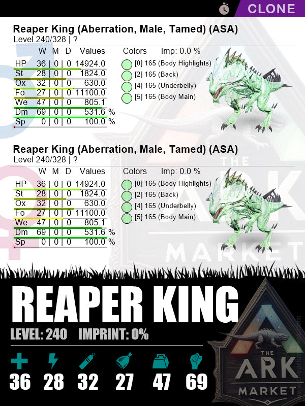 Reaper King (Clone) | Lvl240 | DM: 531.6% (69) - The Ark Market