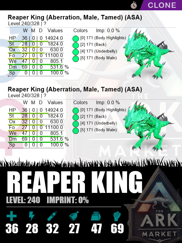 Reaper King (Clone) | Lvl240 | DM: 531.6% (69) - The Ark Market
