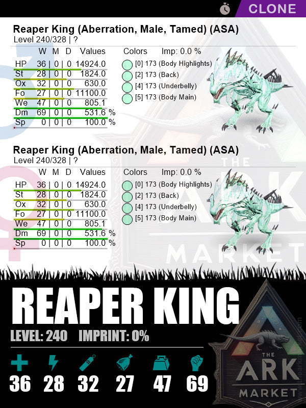 Reaper King (Clone) | Lvl240 | DM: 531.6% (69) - The Ark Market