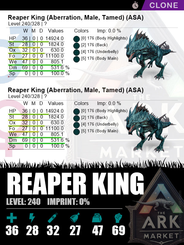 Reaper King (Clone) | Lvl240 | DM: 531.6% (69) - The Ark Market