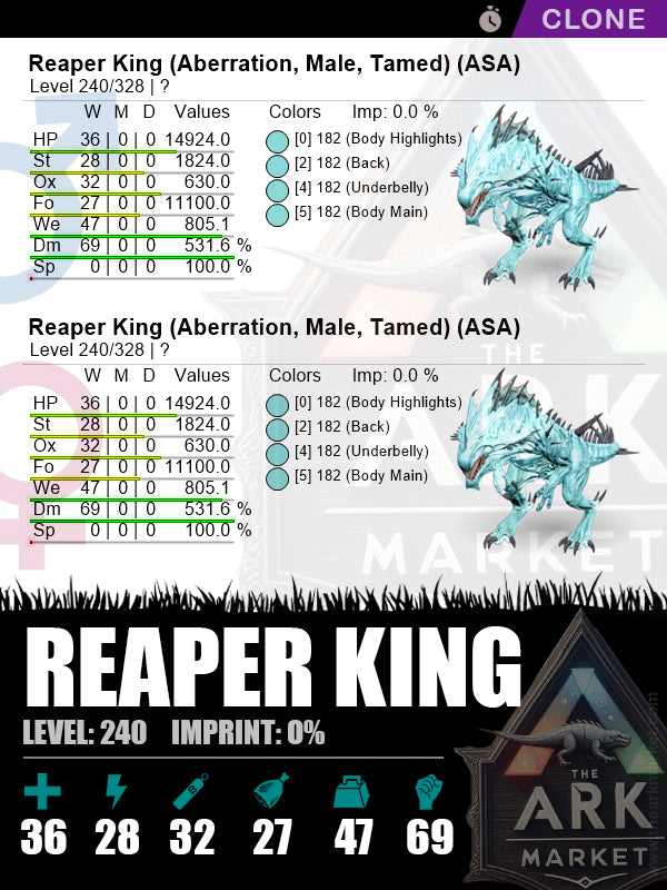 Reaper King (Clone) | Lvl240 | DM: 531.6% (69) - The Ark Market