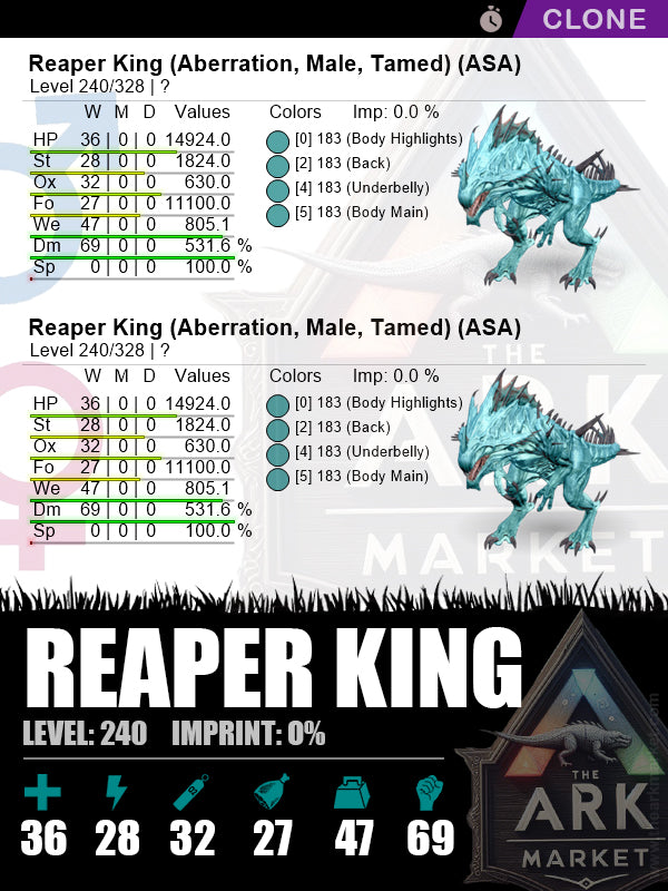 Reaper King (Clone) | Lvl240 | DM: 531.6% (69) - The Ark Market