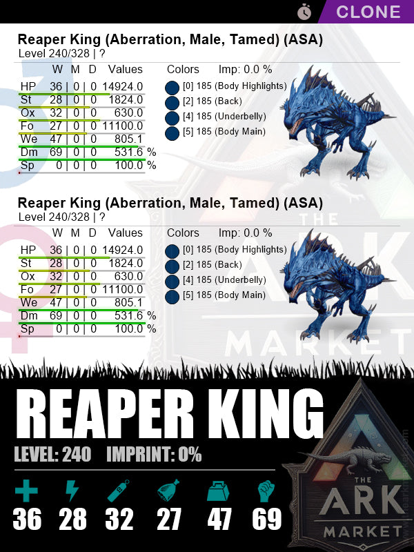 Reaper King (Clone) | Lvl240 | DM: 531.6% (69) - The Ark Market
