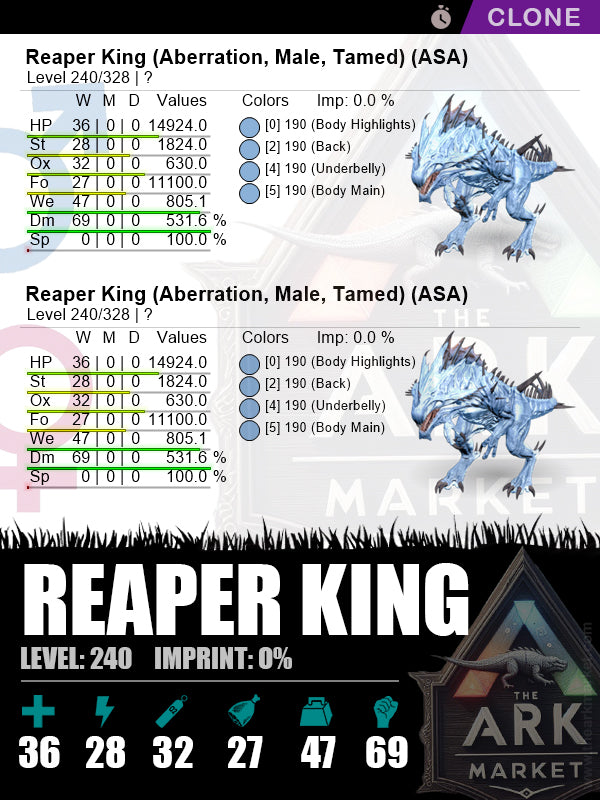 Reaper King (Clone) | Lvl240 | DM: 531.6% (69) - The Ark Market