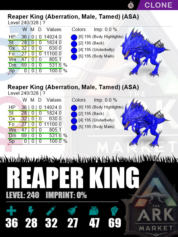 Reaper King (Clone) | Lvl240 | DM: 531.6% (69) - The Ark Market