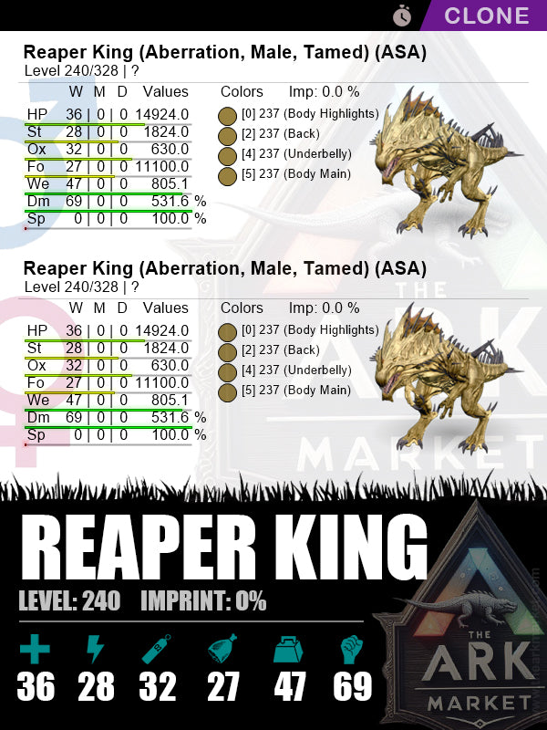 Reaper King (Clone) | Lvl240 | DM: 531.6% (69) - The Ark Market