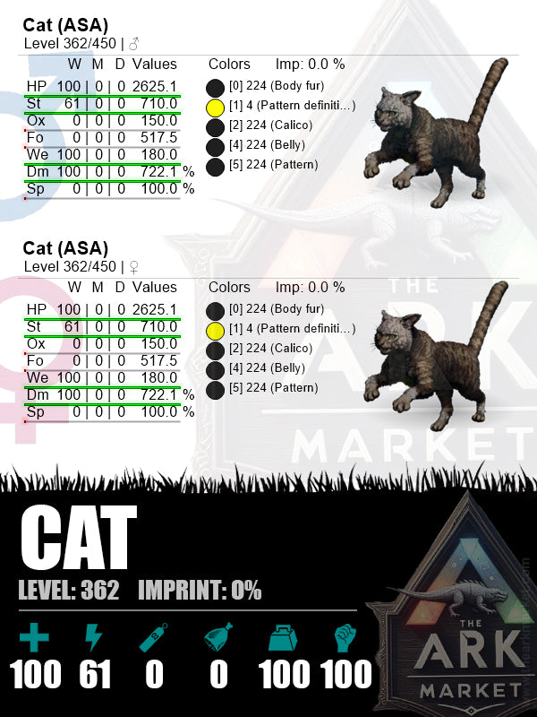 Cat | Lvl 362 | HP: 2625.1 (100) / WE: 180 (100) - The Ark Market