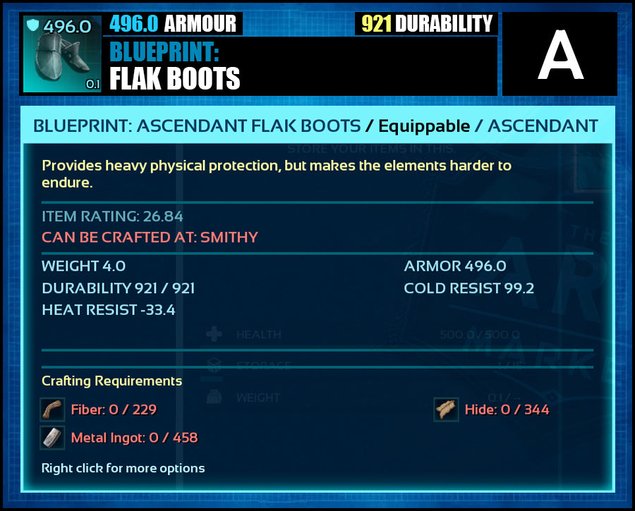 Blueprint: 496.0 Flak Armour - Top Armour Rating - The Ark Market