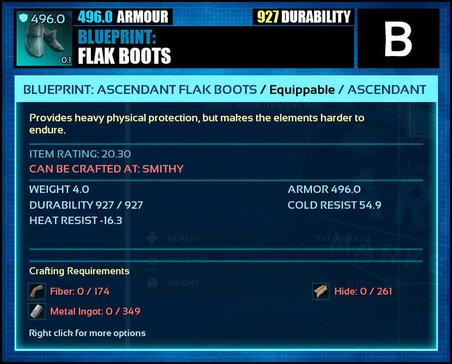 Blueprint: 496.0 Flak Armour - Top Armour Rating - The Ark Market