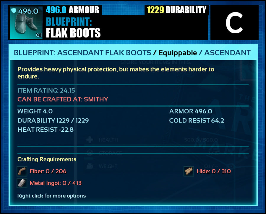 Blueprint: 496.0 Flak Armour - Top Armour Rating - The Ark Market