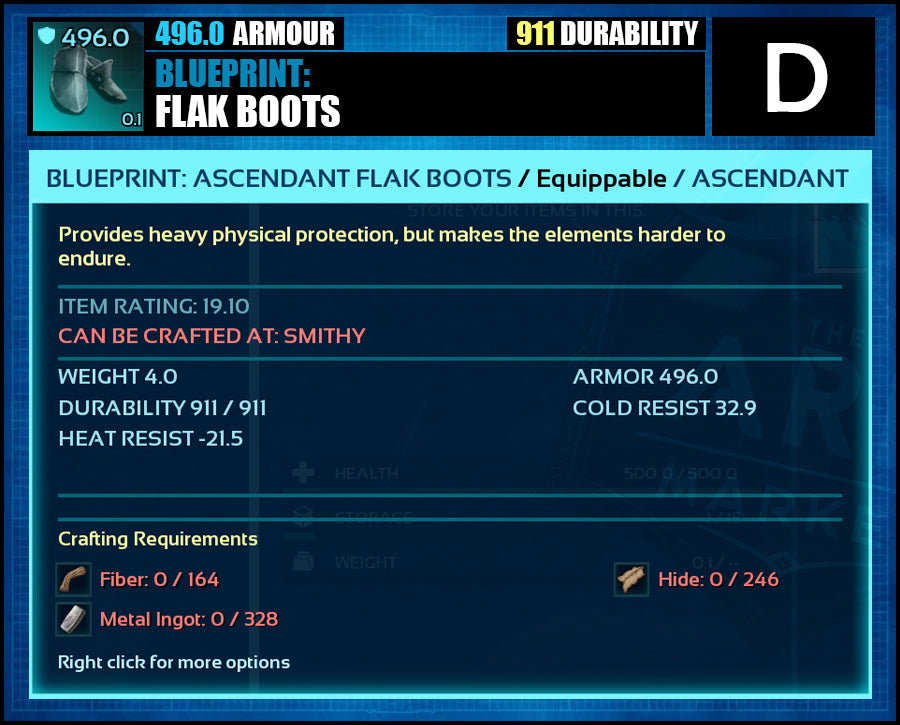 Blueprint: 496.0 Flak Armour - Top Armour Rating - The Ark Market