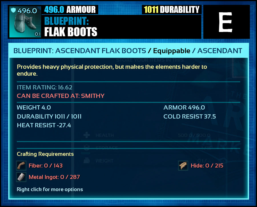 Blueprint: 496.0 Flak Armour - Top Armour Rating - The Ark Market