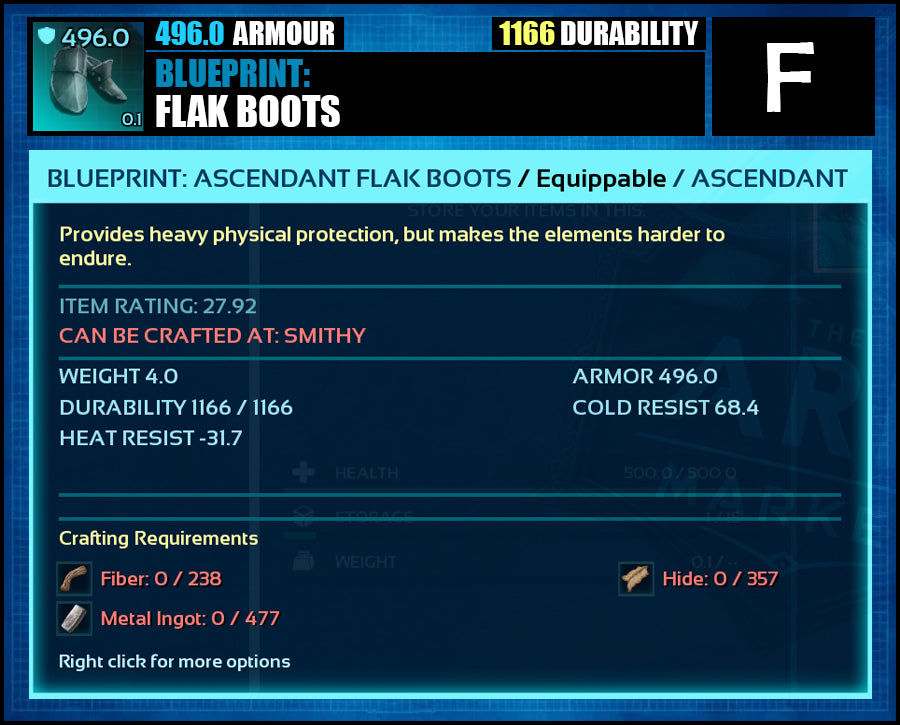 Blueprint: 496.0 Flak Armour - Top Armour Rating - The Ark Market