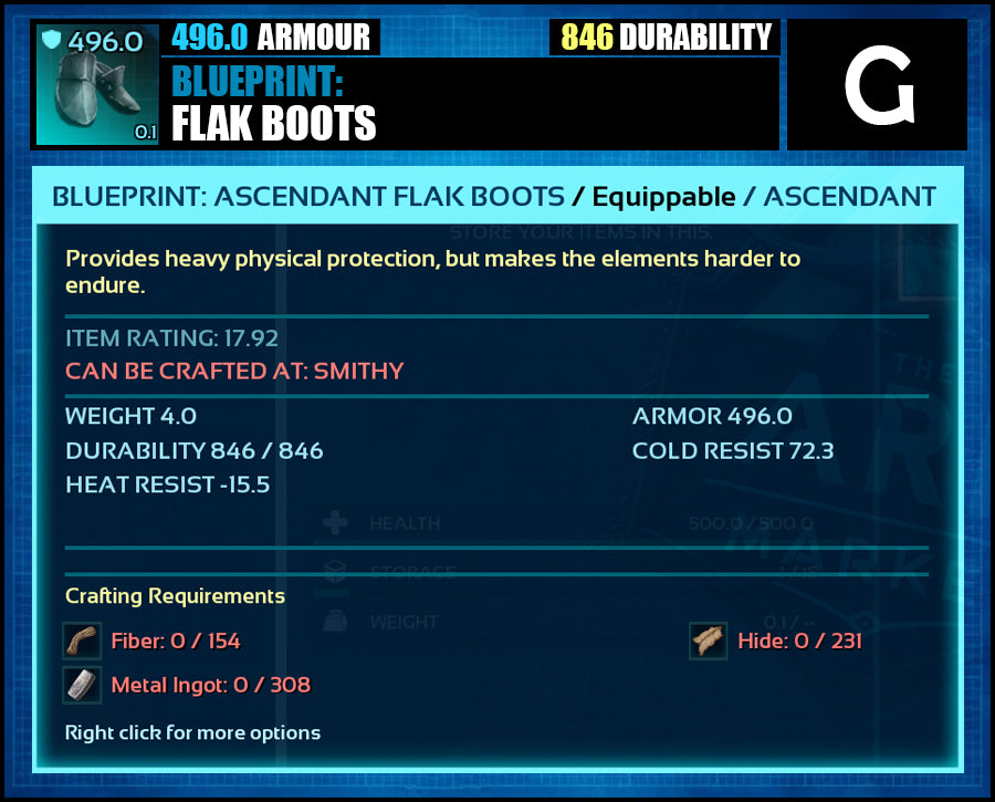Blueprint: 496.0 Flak Armour - Top Armour Rating - The Ark Market