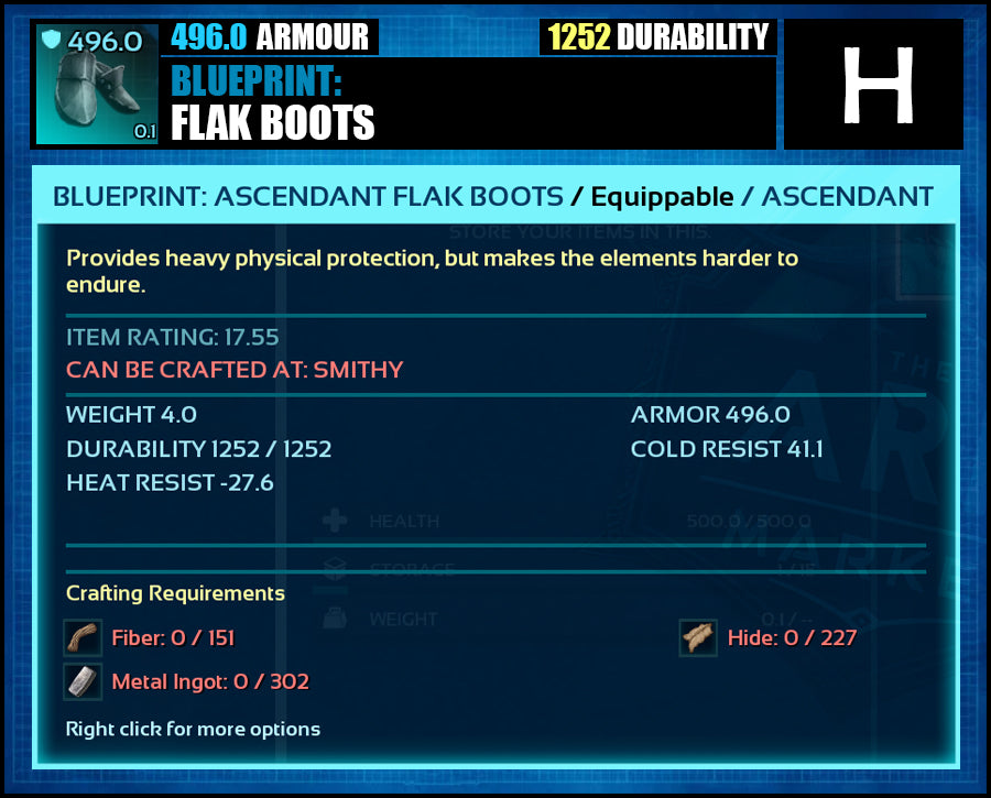 Blueprint: 496.0 Flak Armour - Top Armour Rating - The Ark Market