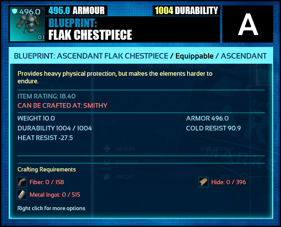 Blueprint: 496.0 Flak Armour - Top Armour Rating - The Ark Market