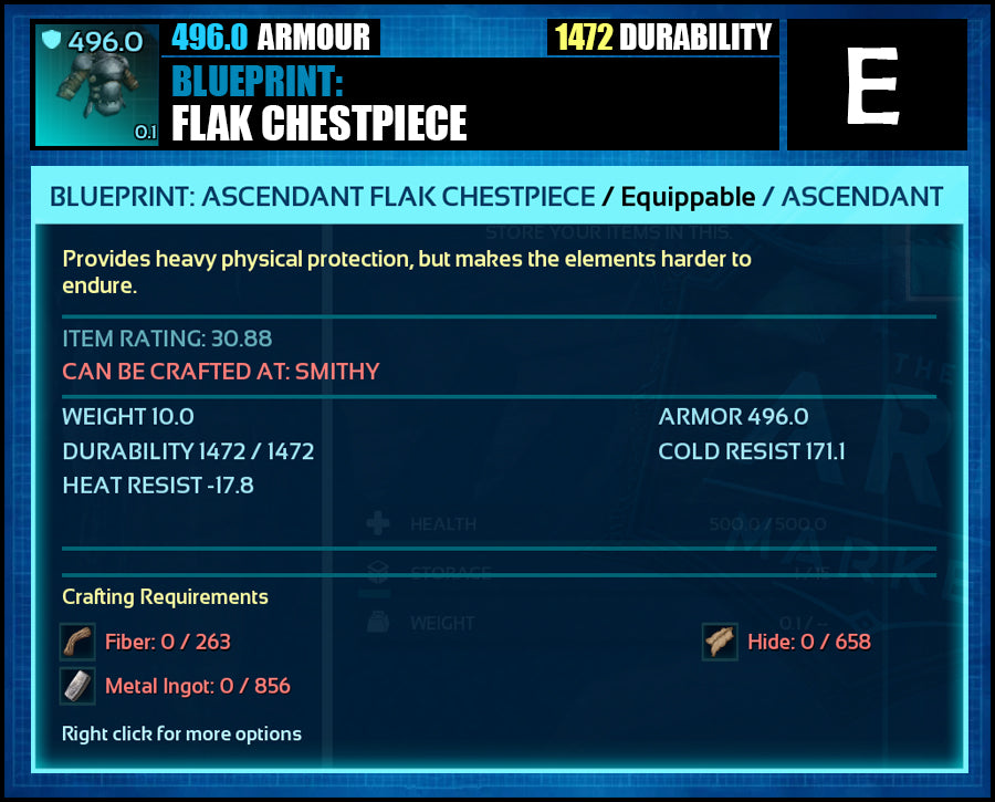Blueprint: 496.0 Flak Armour - Top Armour Rating
