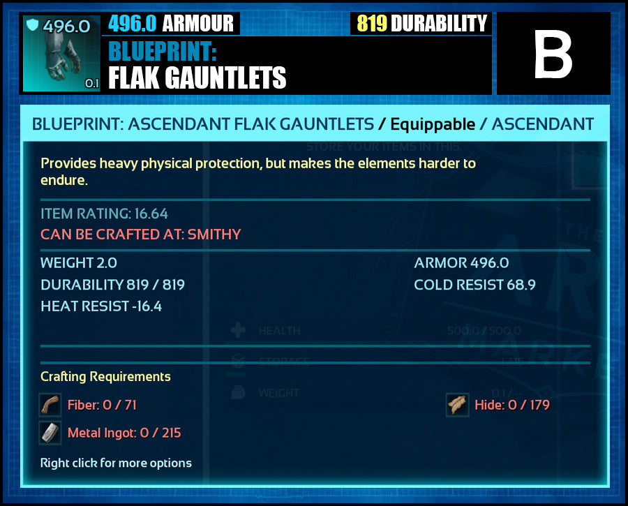 Blueprint: 496.0 Flak Armour - Top Armour Rating - The Ark Market